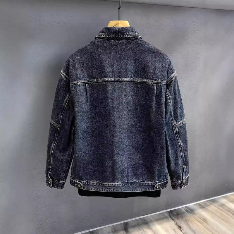 Denim Jacket Washed Tooling Multi-Bag Loose All-Match - Image 5